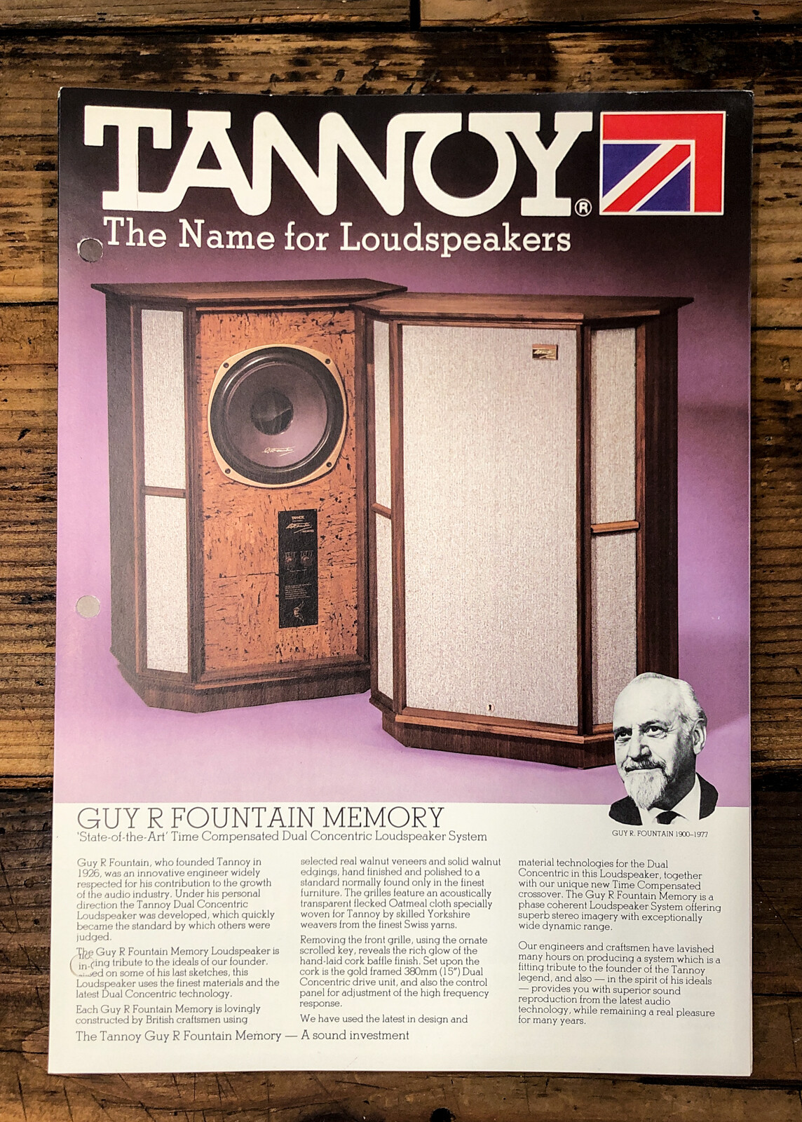 Tannoy Guy R Fountain Memory Speaker 1pg Dealer Spec Sheet  *Original*