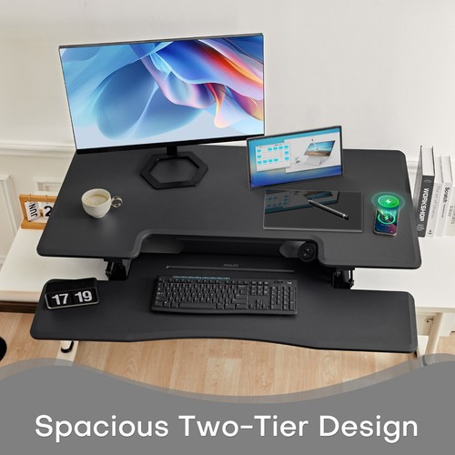 Redlife 46" Standing Desk Converter 2-Tier Stand up Desk Riser Adjustable Height - Picture 9 of 11