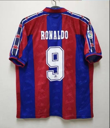 Camiseta Barcelona local 1996/97 manga larga retro Ronaldo #9 Rivaldo #10 Reino Unido
