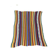 Vintage 70s Mid Century Modern MCM Hand Knit Rainbow Striped Throw Blanket Quilt