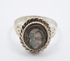 VINTAGE ELABORATE ABALONE SHELL GEMSTONE STERLING RING SIZE 5.5