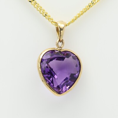 Large Purple Heart Amethyst Necklace Natural Gemstone Pendant
