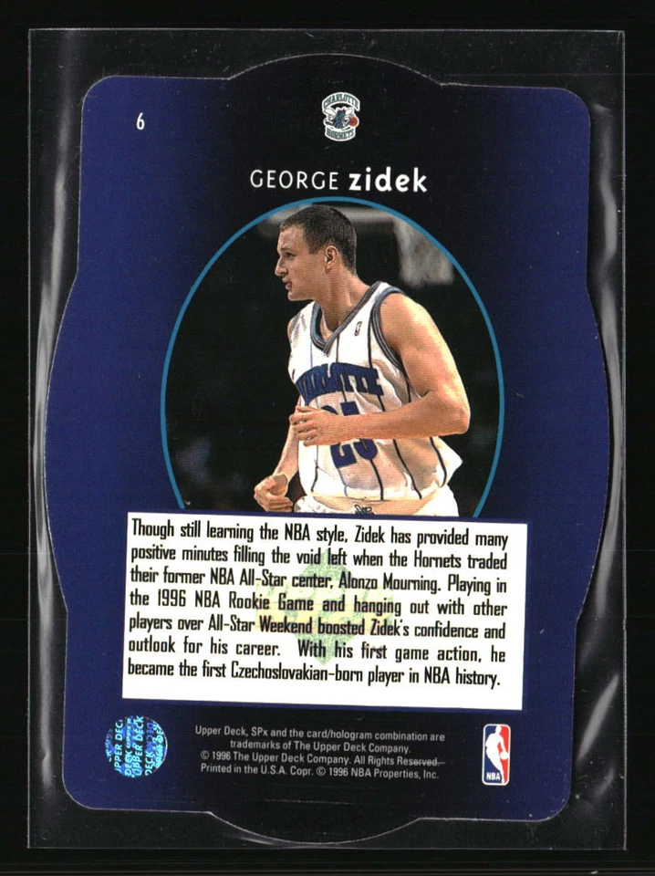 George Zidek 1996 SPx #6 Basketball Card - Image 2 of 2