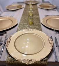 6x Designer Ornate Gold Acrylic Charger Plates CHRISTMAS/WEDDING/CELEBRATION