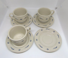 Longaberger Heritage Blue Woven Traditions 3 Cups 4 Saucers Made in USA