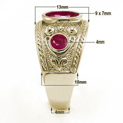 Men's Genuine Ruby Three-Stones Ring 14k Yellow Gold Ring 7 to 14