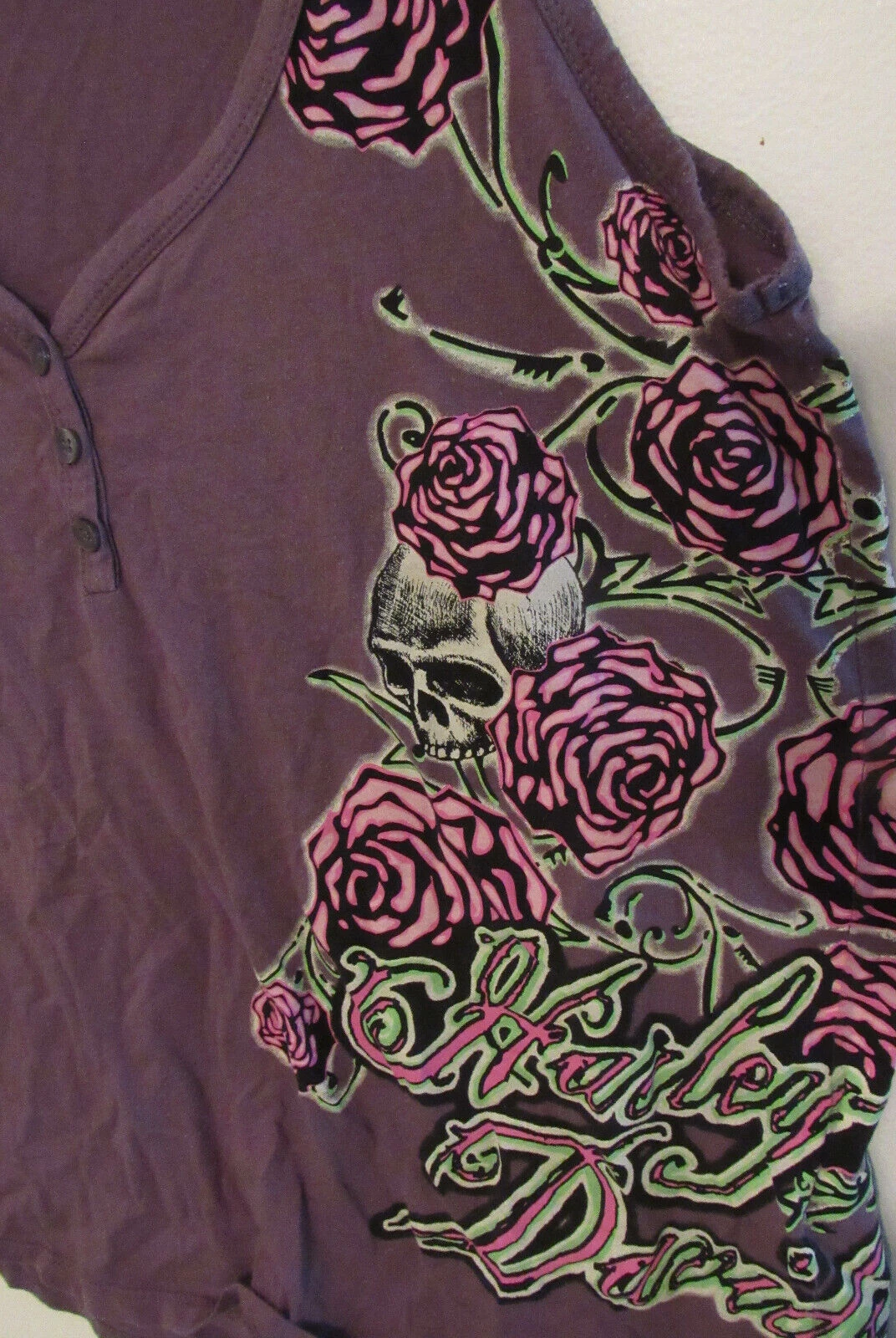 harley-davidson skull and roses design tank-top