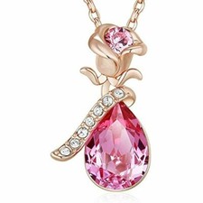 Rose Flower Pendant Necklace Crystal Gold Plated Necklace for Women Gift
