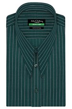 1930s Men's Classic Spear Pointed Dagger Collar Deep Green Stripes Cotton Shirt