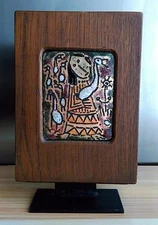 OLD SMALL ENAMEL PAINTING, artist to identify? NAIVE ART "GOOSE GIRL" 