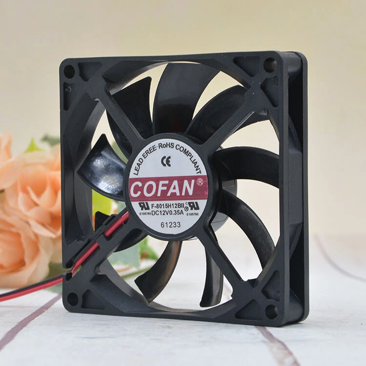 COFAN F-8015H12BII 12V 0.35A 80*80*15MM 8CM 2Pin Cooling Fan - Image 2 of 3