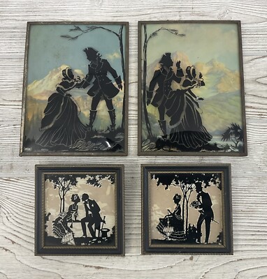 Vintage Reliance Company Silhouette Reverse Paintings (Set Of 4) /s
