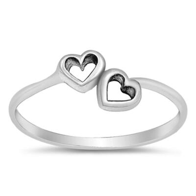 Girl's Double Heart Cute Ring New 925 Sterling Silver Girlfriend