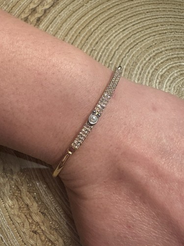 COACH Pave Bar Faux Pearl C Bangle Bracelet NWOT - Picture 5 of 11