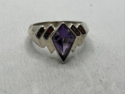 Vintage Sterling Silver 925 Amethyst Unique Design and Shape Size 7.5