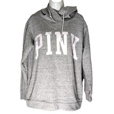 Victoria Secret PINK Hoodie Sweatshirt, Womens S, Gray, Spellout Fleece Pullover