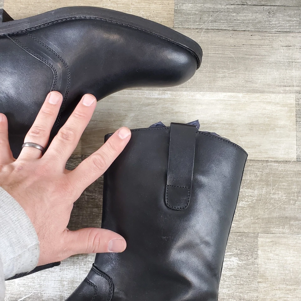 Free People Easton Equestrian Mid-Calf Boots Womens Sz 9 Black Leather Low Top - Image 3 of 4