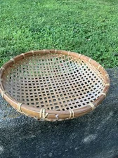 Vintage Lg Shallow Bamboo Asian Winnowing Basket~Display Storage~Boho~Choice Old