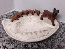 Vintage Art Mart Boxer Dog With Puppies Ashtray Japan MCM