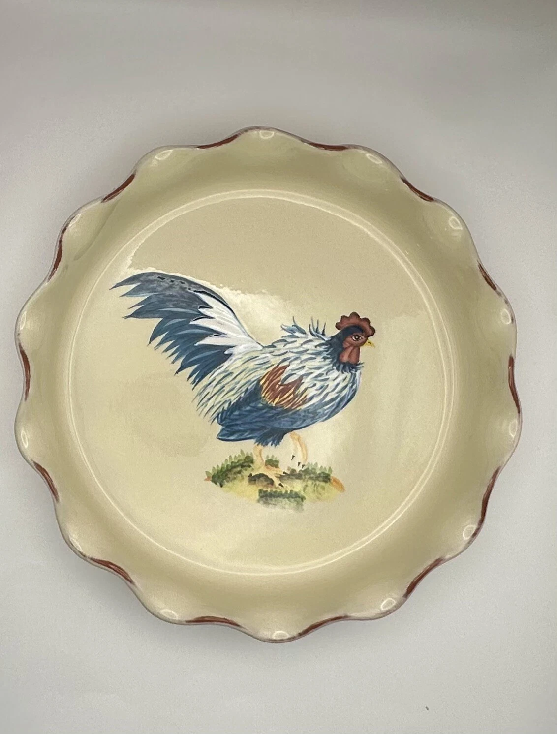 Vintage Rooster Pie/Casserole Dish Farm Farmhouse Country Large 10.5” X2” Rustic