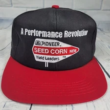 Vintage Pioneer Seed Hat Snapback Embroidered Cap Black and Red Made in the USA