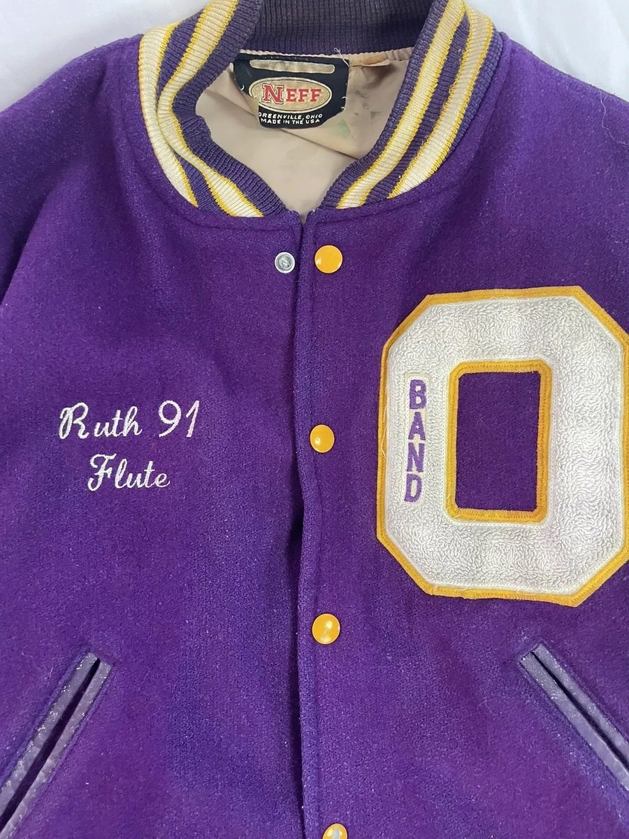 Vintage 90s Letterman Jacket Size M Purple Band Neff Varsity Vintage 90s Letterman Jacket Size M Purple Band Neff Varsity