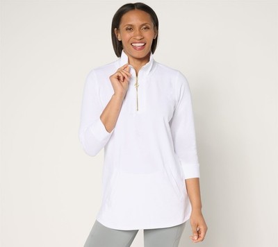 Denim & Co. Active Jersey Half Zip Tunic Top with Nautical Zip White S New