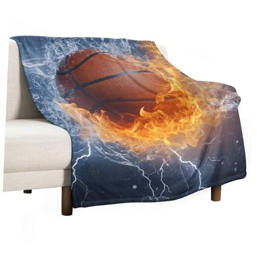 Basketball with Ice and Fire Blanket Lightweight Cozy Throw Blanket Luxury