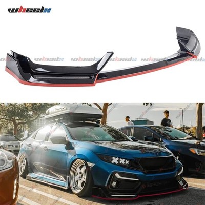 BLZ STYLE GLOSS BLACK LED FRONT BUMPER LIP FOR 17-21 HONDA CIVIC Si & HATCHBACK