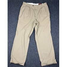 Chaps Ralph Lauren Mens 34x28 Wool Pleated Trousers Tan Khaki Cuffed Dress Pants