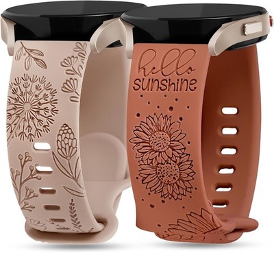 2X Floral Engraved Bands Fit with Samsung Galaxy Watch 7/6/5/4/FE Band 40mm 44mm