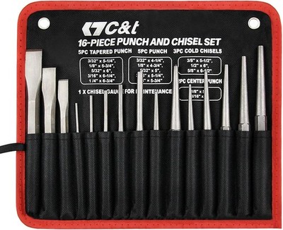 16-Piece Punch and Chisel Set With Storage Pouch, Including Taper, Cold Chise...