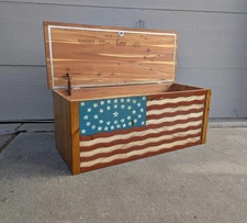 Vintage 1990s Lane 38 Star American Flag Cedar Chest Trunk Museum of Folk Art