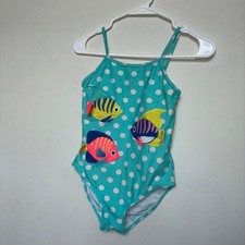 Gymboree Girls Tropical Fish Swimsuit Aqua Polka Dot One Piece Bathing Suit