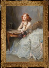 Hand painted Old Master-Art Antique Oil Painting women girl on canvas 24"x36"