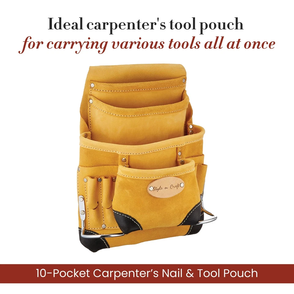 10-Pocket Carpenter’s Nail & Tool Pouch, Heavy-Duty Leather Tool Pouch, Perfe... - Image 2 of 4