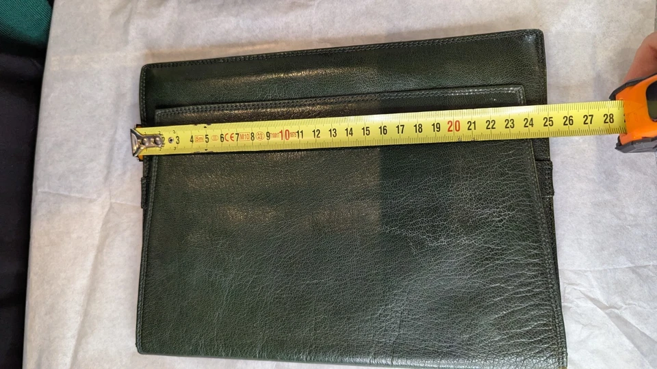 Trousse pochette en cuir vert, vintage, porte document, 25x19cm - Photo 4/4