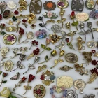 Lot of 100 Vintage ROSE FLOWER BROOCH Pins Rhinestone Enamel Costume Jewelry