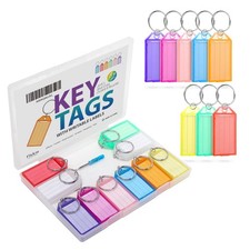 20 Pack Plastic Key Tags with Labels and Rings, 9 Colors 8 Bright  1 Clear ...