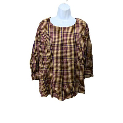 NWT Ashley Stewart Plaid Long Sleeve Blouse Top Womens 26 Classic  #8000