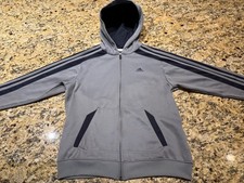 NICE  ADIDAS Full Zip HOODED Sweatshirt  GREY  NAVY BLUE - Size Youth MEDIUM