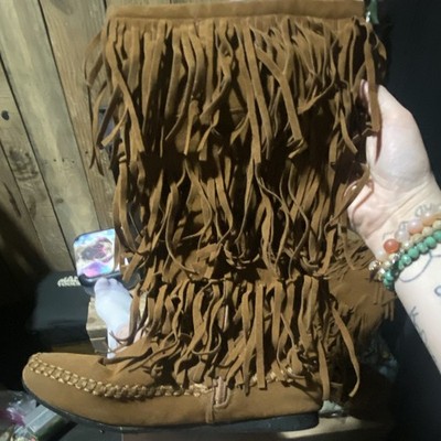 Hot Cakes Colorado Brown Suede Fringe Knee High Side Zip Boots Womens US 7M
