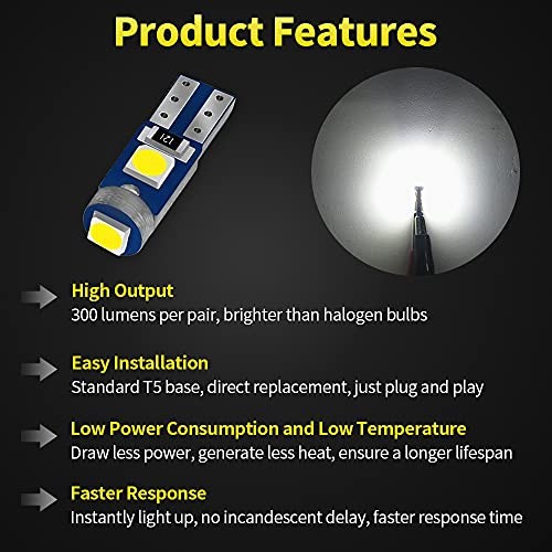  20 Piece T5 LED Bulbs Dashboard Lights 3030 Chipsets 74 37 27 17 Xenon White - Picture 3 of 8