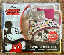 3-pc Disney Mickey Mouse Twin Size Sheet Set COLORED DOTS