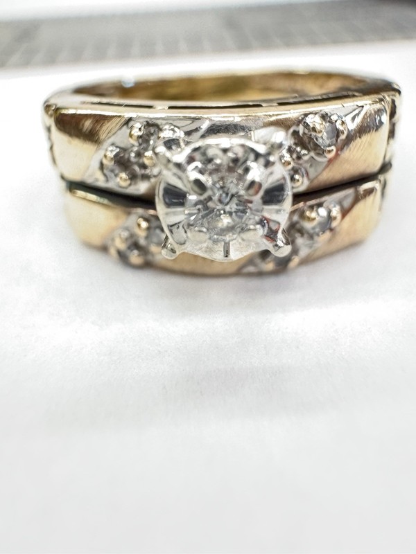Vtg Tessler&Weiss 10kt Solid Gold 4.61g Size 6 WeddingSolitaire Diamond Ring Set