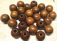 22 Vintage 1960s Round Wooden Beads Balls 1 1/2" x 1/2" Hole NOS Crafts Macrame