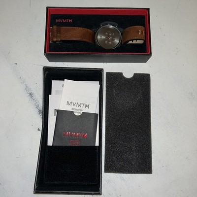 MVMT Men's Analog Gunmetal Dial Chronograph Watch Brown Leather Strap NIB