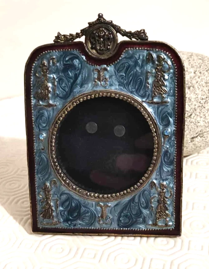 petit cadre photo ancien en bronze vitre en verre vintage - Photo 3/4