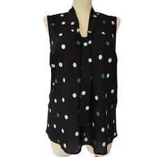 NWT Kasper Sleeveless Tie-neck Polka Dot Top Blouse Sz 1X Officecore Careercore