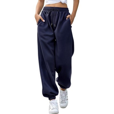 Bequeme Damen Jogginghose mit hoher Taille, Taschen, Baumwollmischung